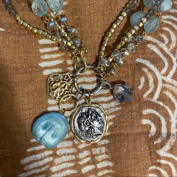 Gorgeous Beaded Necklace Blue, Gray, and Gold - Picture 2 of 3